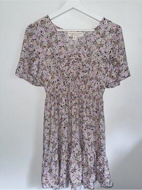 saltwater LUXE Lavender Floral Smocked Waist Mini Dress Size S